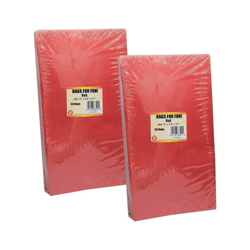 Gusseted Paper Bags, Size #6, Red, 50 Per Pack, 2 Packs. Picture 1