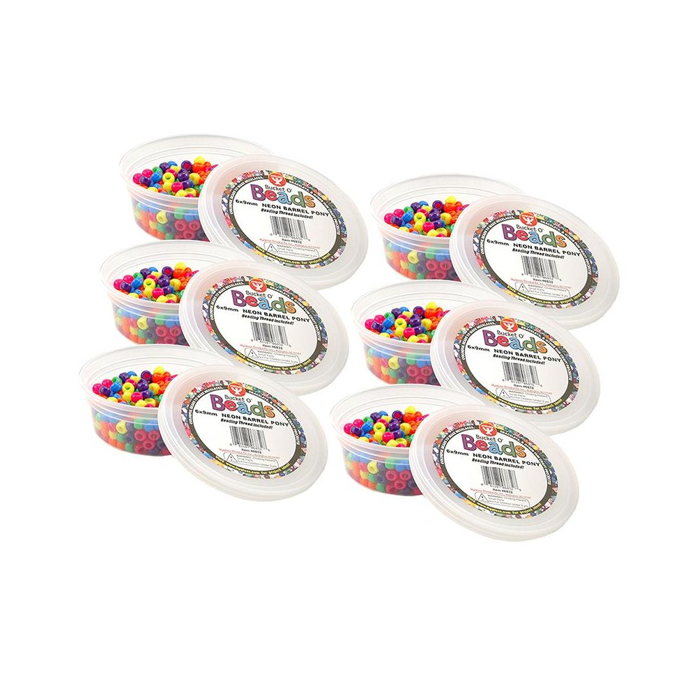 Bucket O’ Beads, Neon Barrel, 6 x 9 mm, 375 Per Pack, 6 Packs. Picture 1