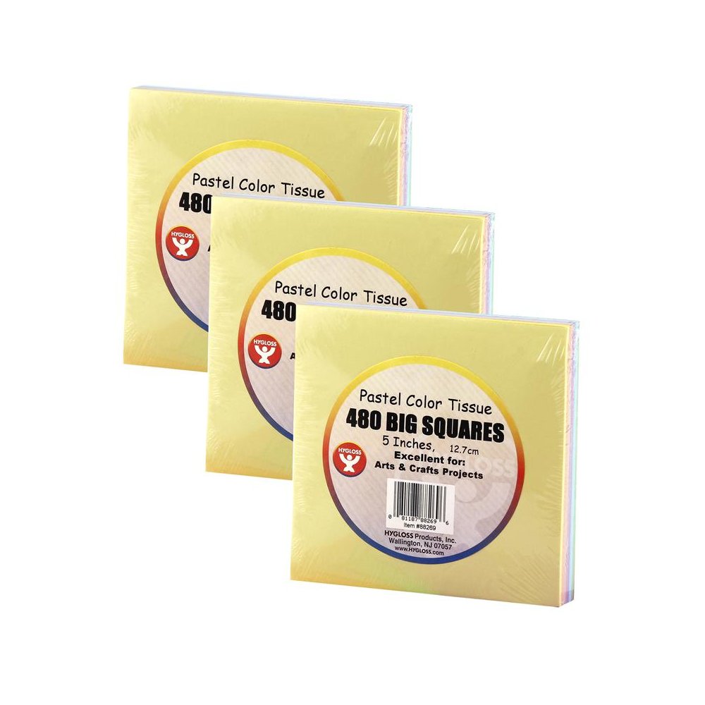 5" Tissue Squares, Pastel Colors, 480 Per Pack, 3 Packs. Picture 1
