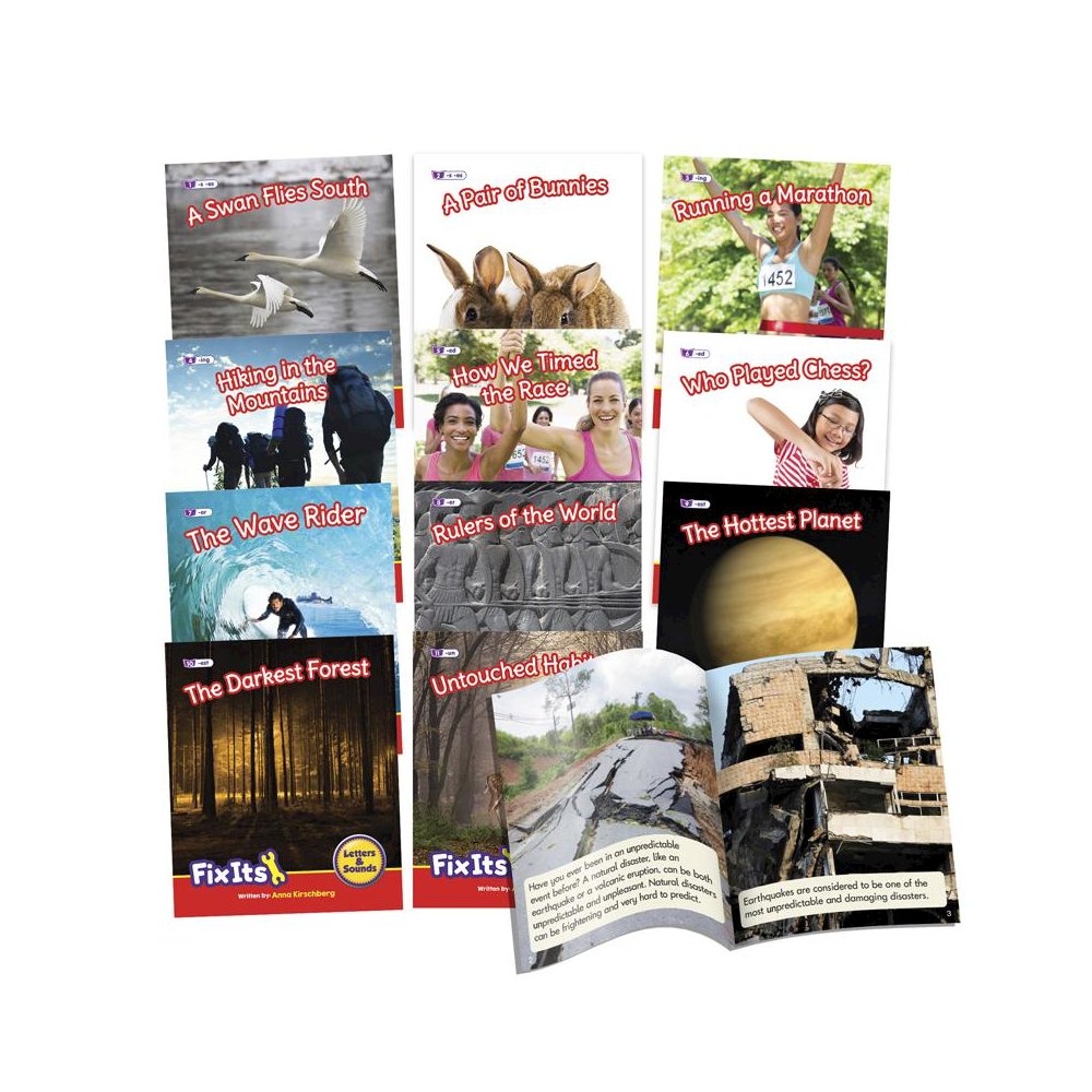 Fix Its Decodable Readers Suffixes Non-Fiction Phase 6, Set of 12. Picture 1