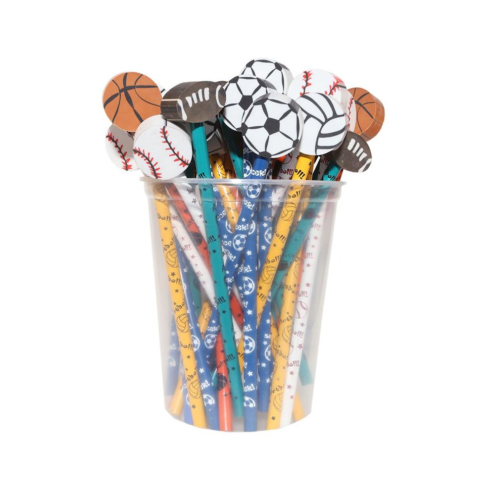 Pencil & Eraser Topper Write-Ons, Sports, Pack of 36. Picture 1