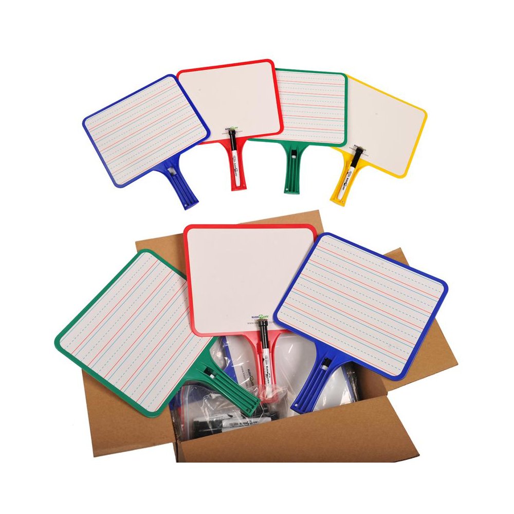Blank/Lined 2-Sided Rectangular Dry Erase Paddles with Markers, Set of 10. Picture 1