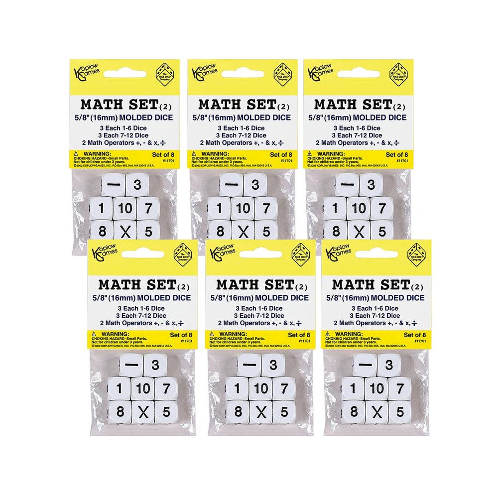 Whole Number Dice Set, 8 Per Pack, 6 Packs. Picture 1