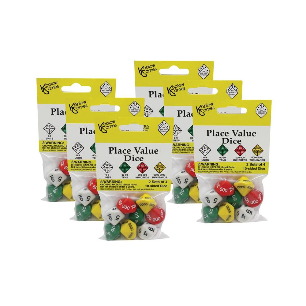 Place Value Dice, 2 Sets of 4 10-Sided Dice Per Pack, 6 Packs. Picture 1