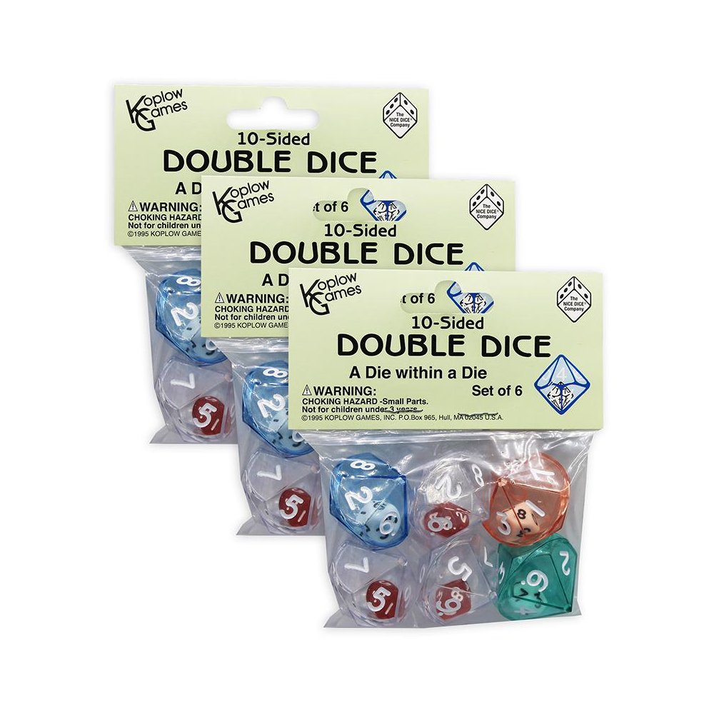10-Sided Double Dice Set, 6 Per Pack, 3 Packs. Picture 1