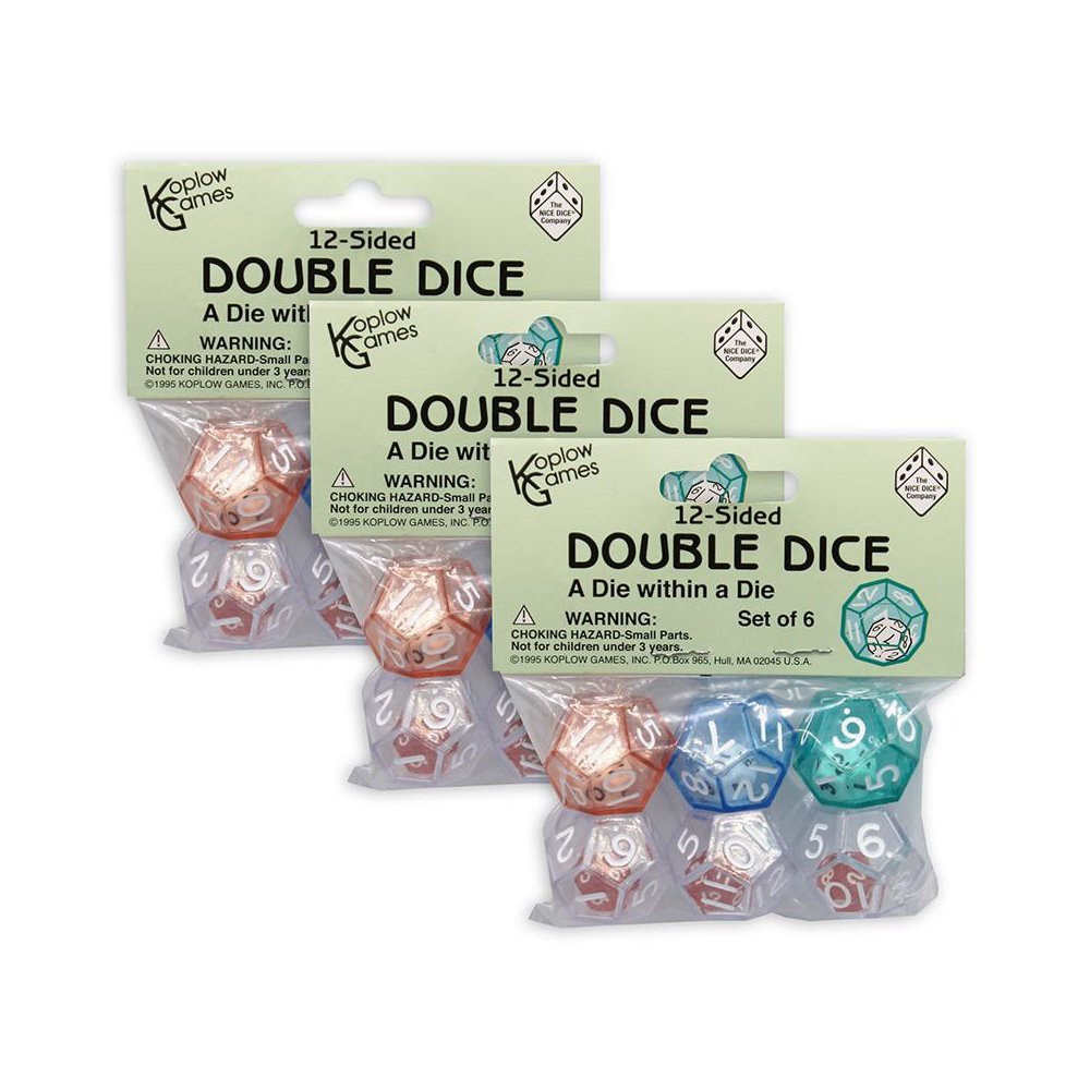 12-Sided Double Dice Set, 6 Per Pack, 3 Packs. Picture 1