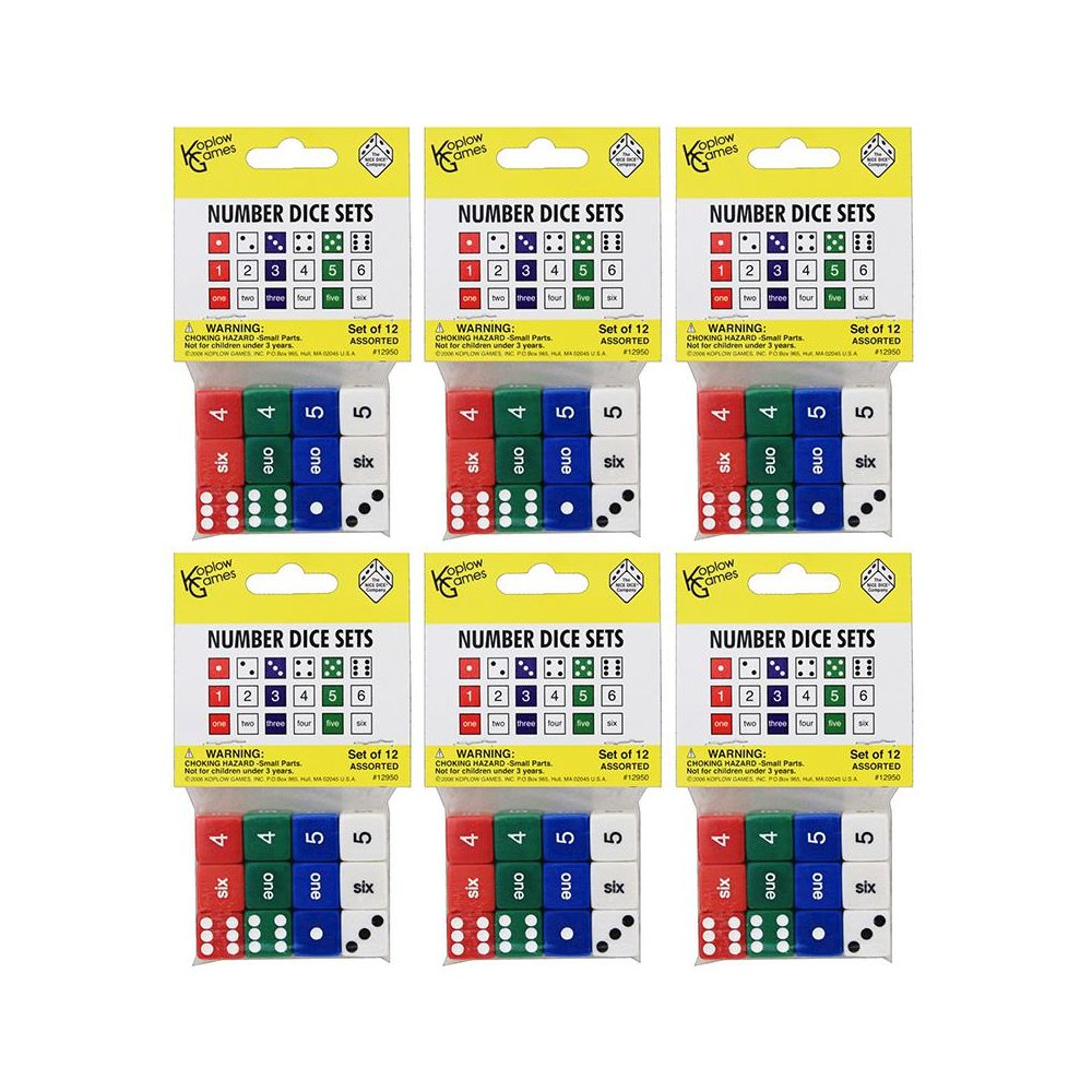 Number Dice Set, 12 Per Pack, 6 Packs. Picture 1
