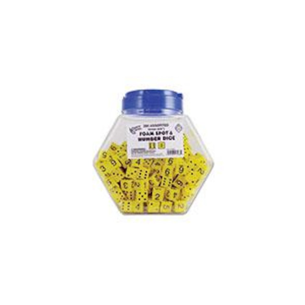 16MM FOAM DICE TUB OF 200 YELLOW SPOT & NUMBER. Picture 2