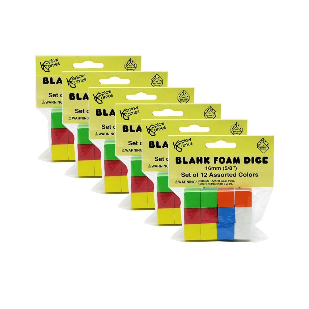Assorted Color Blank 16mm Foam Dice, 12 Per Pack, 6 Packs. Picture 1