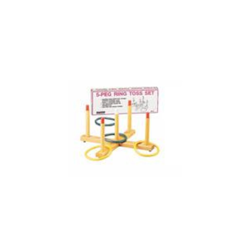 RING TOSS GAME 5-PEG BASE WOOD PEGS 4 PLASTIC RINGS. Picture 2