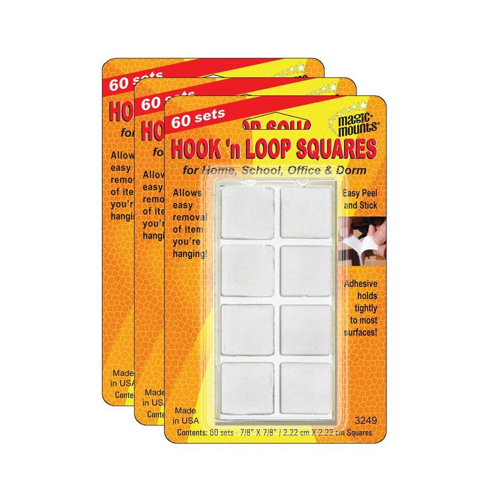 Hook 'n Loop, 7/8" Squares, 60 Sets Per Pack, 3 Packs. Picture 1