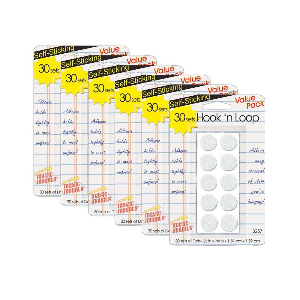 Hook N Loop Dots, 5/8", White, 30 Per Pack, 6 Packs. Picture 1
