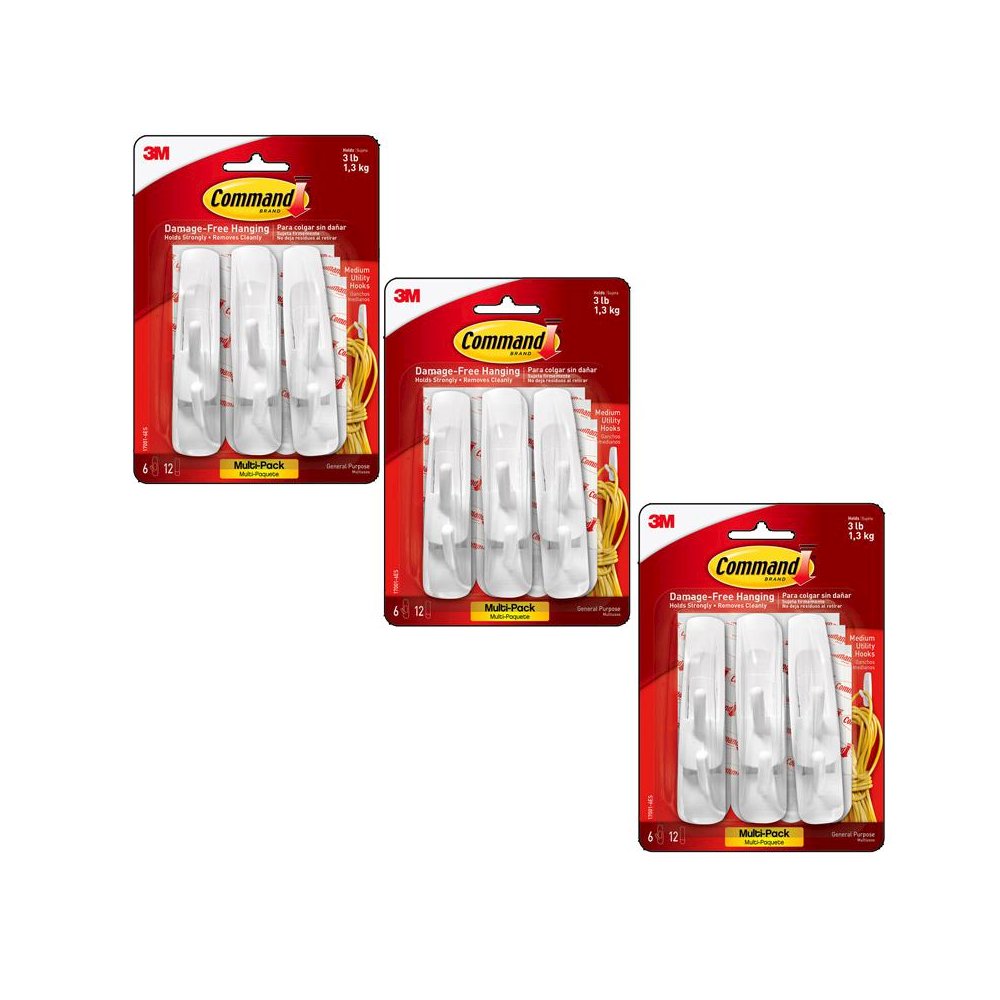 Command Medium Utility Hooks Multi-Pack, 6 Per Pack, 3 Packs. Picture 1