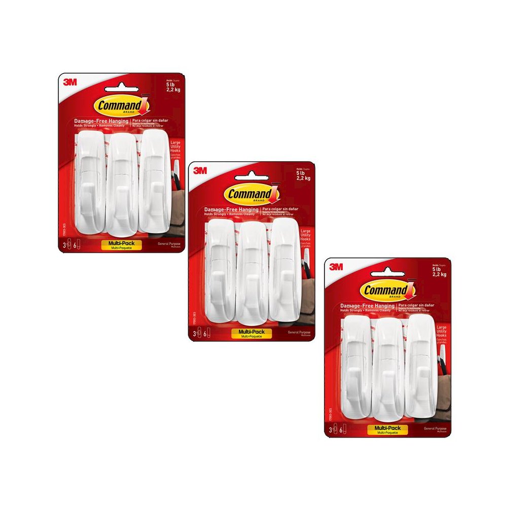Command Large Utility Hooks Multi-Pack, 3 Per Pack, 3 Packs. Picture 1