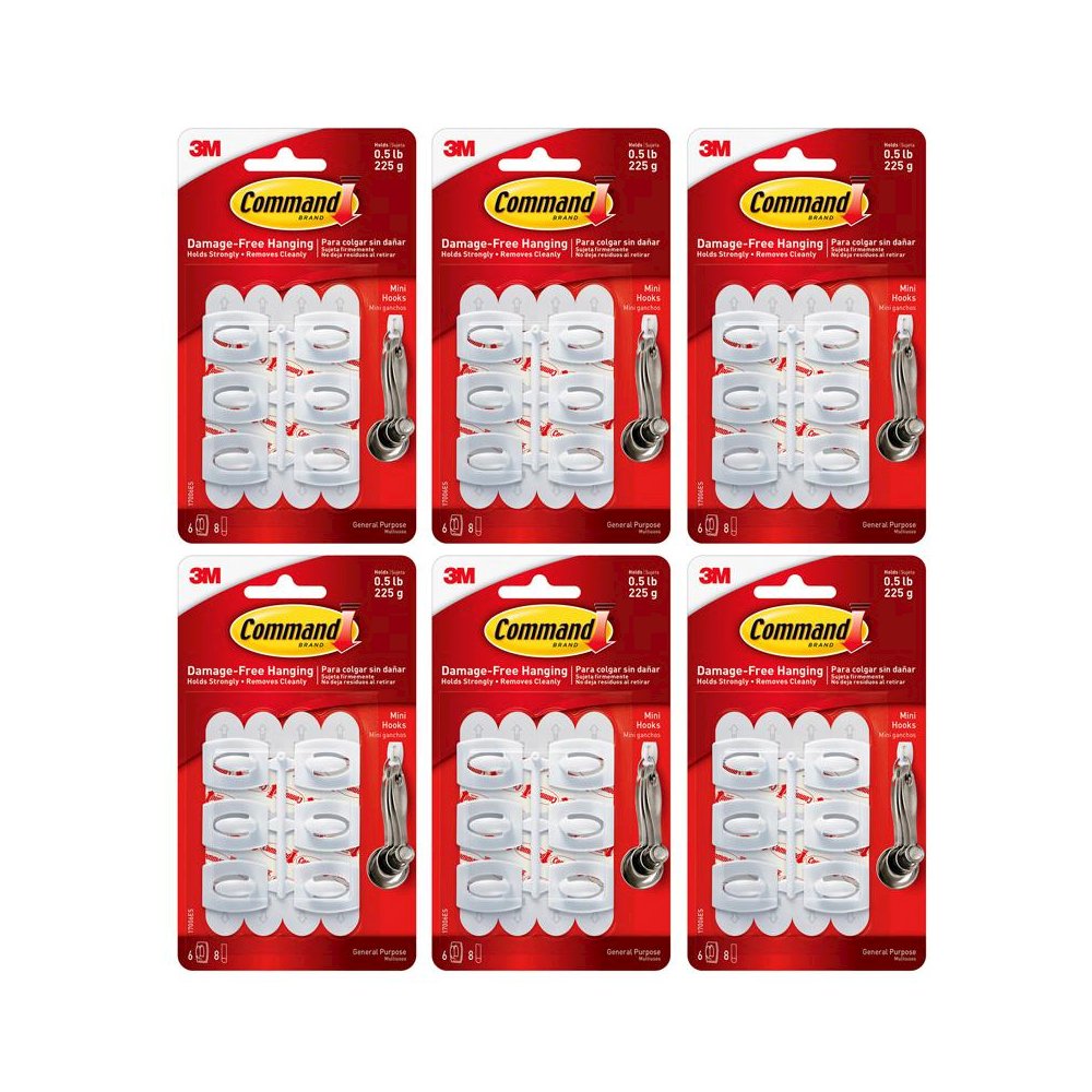 Command Mini Hooks, White, 6 Per Pack, 6 Packs. Picture 1