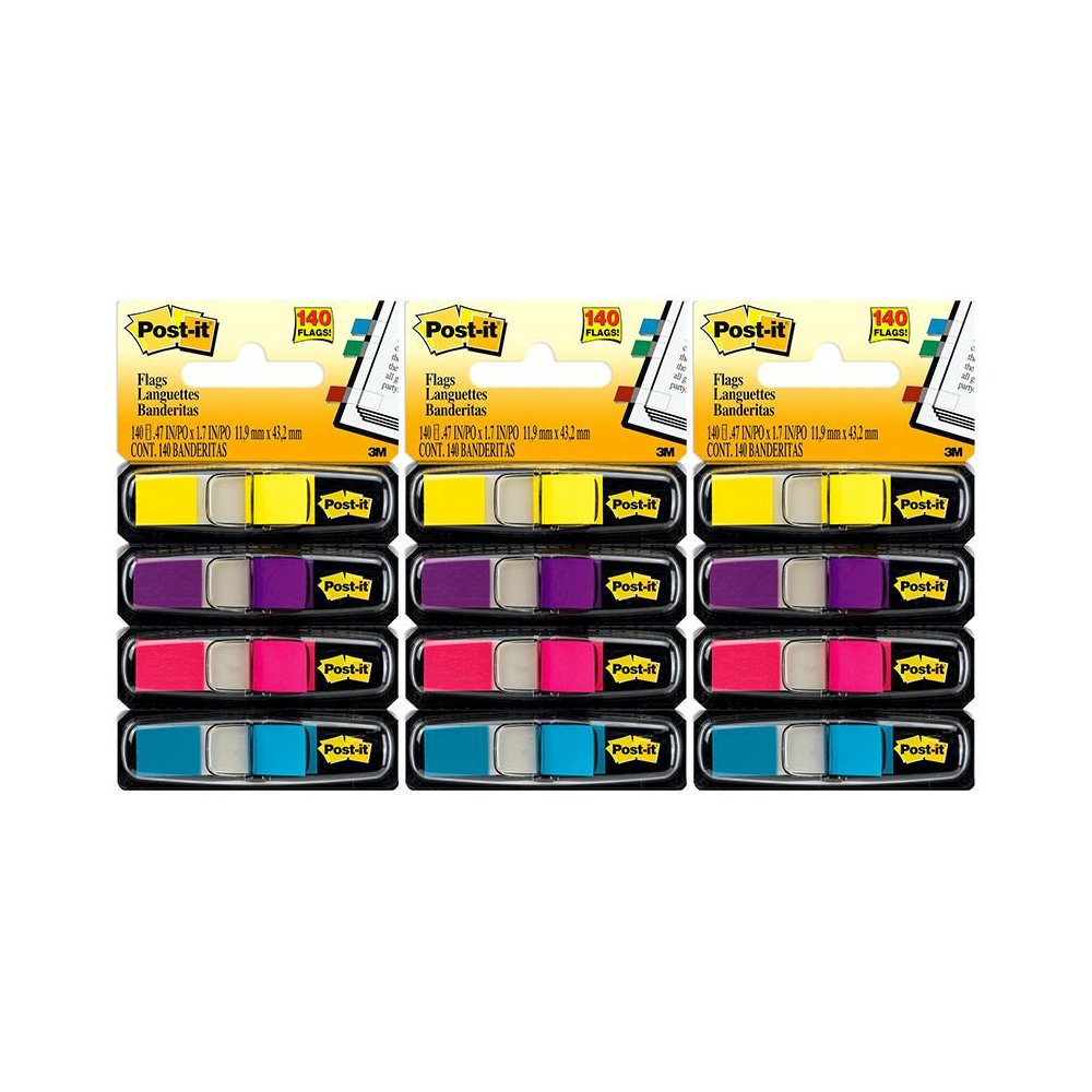 Highlighting Flags Bright Colors, 35 Flags/Dispenser, 4 Dispensers/Pack, 3 Packs. Picture 1