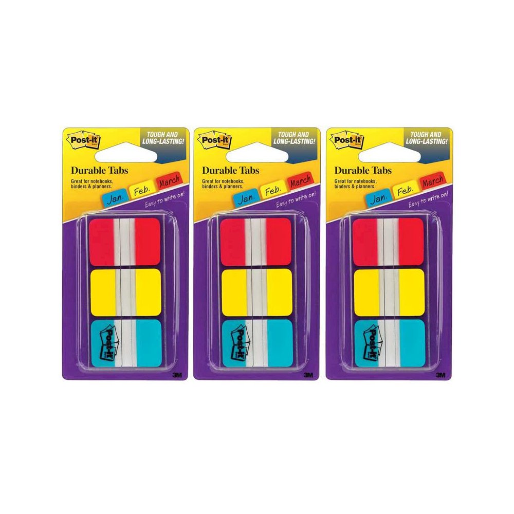 Tabs, 1" Solid, Red, Yellow, Blue, 66 Tabs & Dispenser Per Pack, 3 Packs. Picture 1