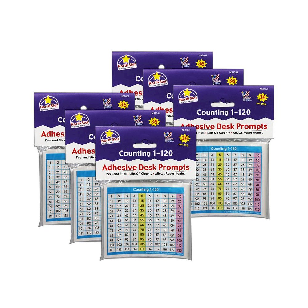 Adhesive Counting 1-120 Desk Prompts, 36 Per Pack, 6 Packs. Picture 1