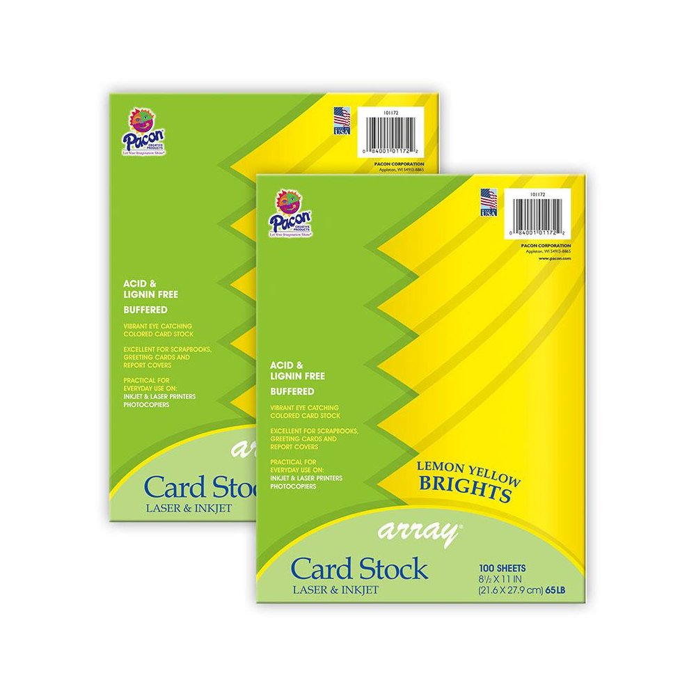 Card Stock, Lemon Yellow, 8-1/2" x 11", 100 Sheets Per Pack, 2 Packs. Picture 1