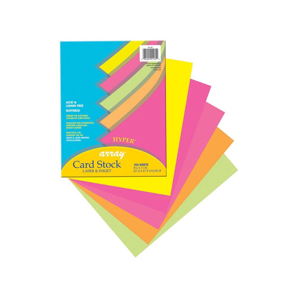 Hyper Card Stock, 5 Assorted Colors, 8-1/2" x 11", 100 Sheets. Picture 1