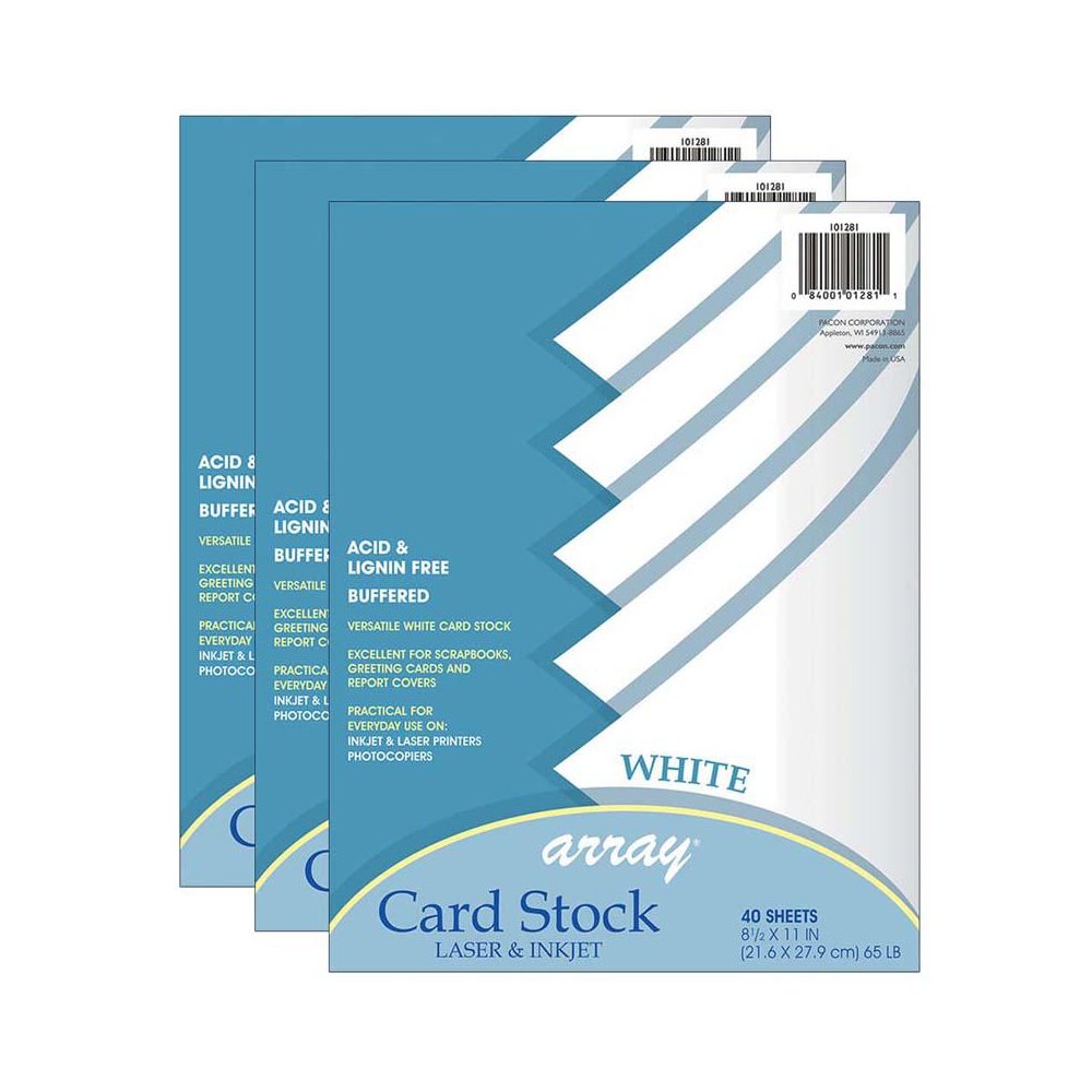 Card Stock, White, 8-1/2" x 11", 40 Sheets Per Pack, 3 Packs. Picture 1