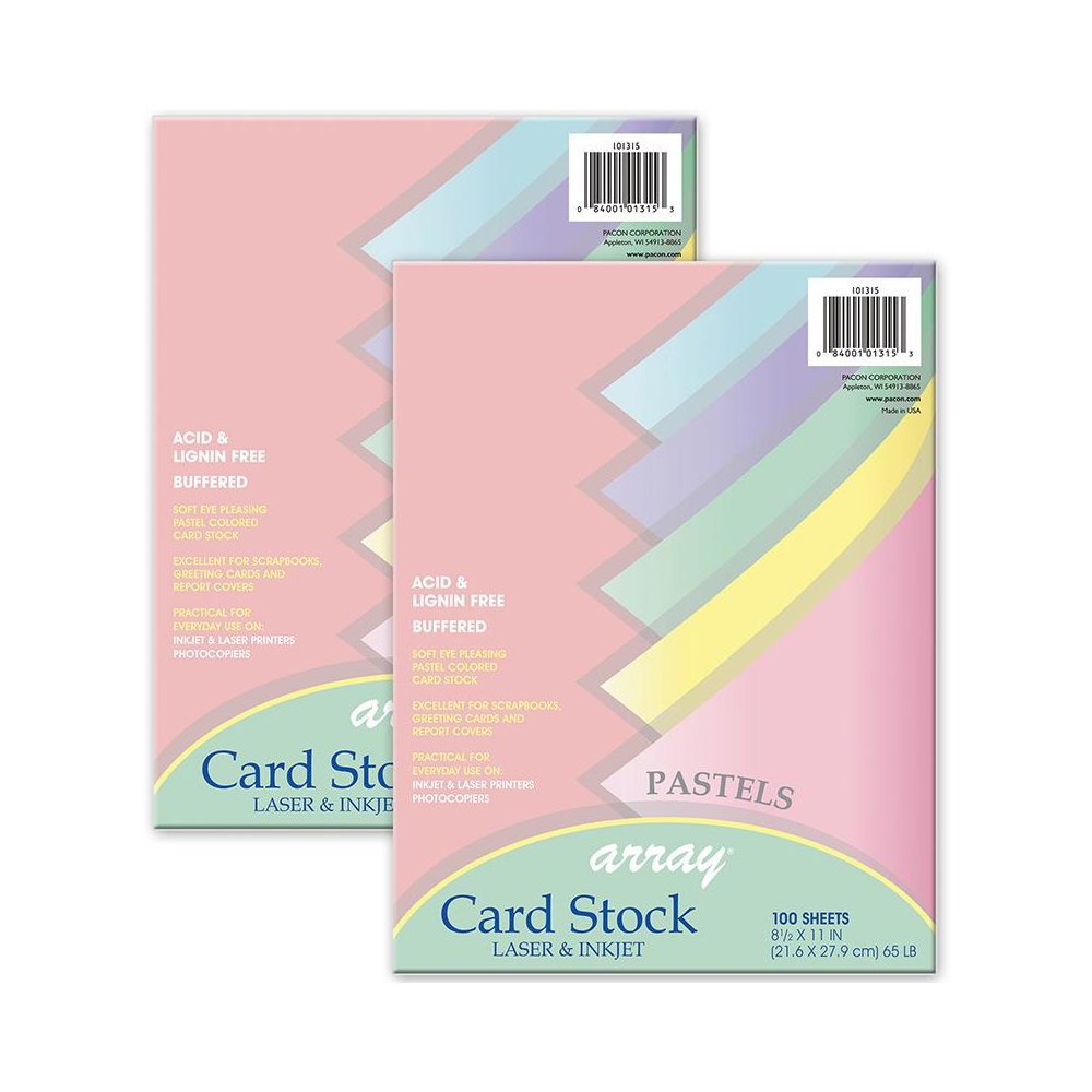 Pastel Card Stock, 5 Assorted Colors, 8-1/2" x 11", 100 Sheets Per Pack, 2 Packs. Picture 1