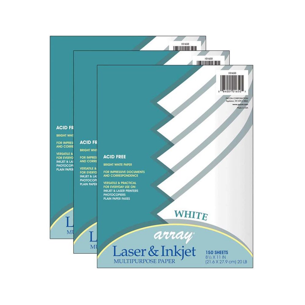 Mutli-Purpose Paper, White, 8-1/2" x 11", 150 Sheets Per Pack, 3 Packs. Picture 1