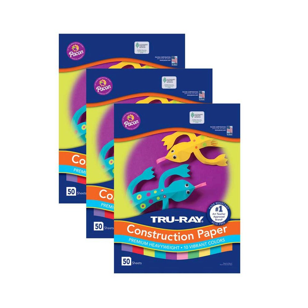 Construction Paper, 10 Vibrant Colors, 12" x 18", 50 Sheets Per Pack, 3 Packs. Picture 1