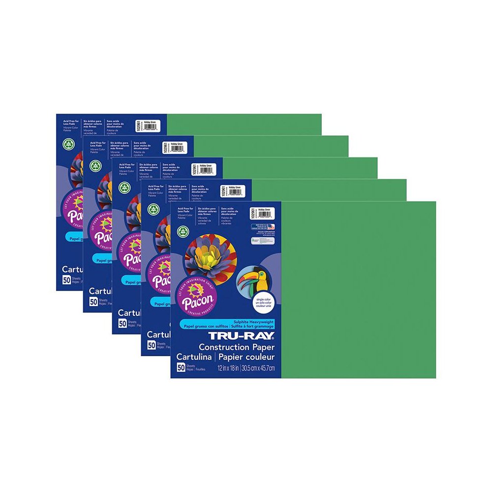 Construction Paper, Holiday Green, 12" x 18", 50 Sheets Per Pack, 5 Packs. Picture 1