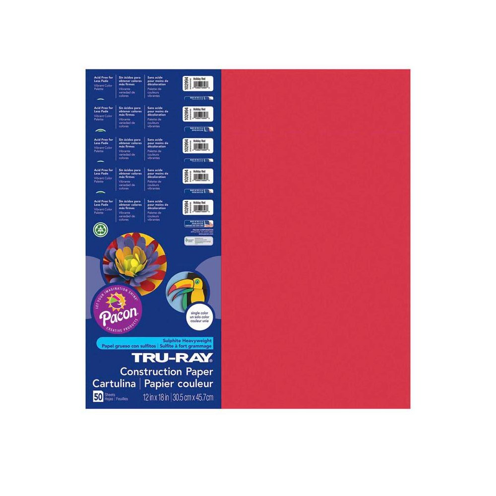 Construction Paper, Holiday Red, 12" x 18", 50 Sheets Per Pack, 5 Packs. Picture 1
