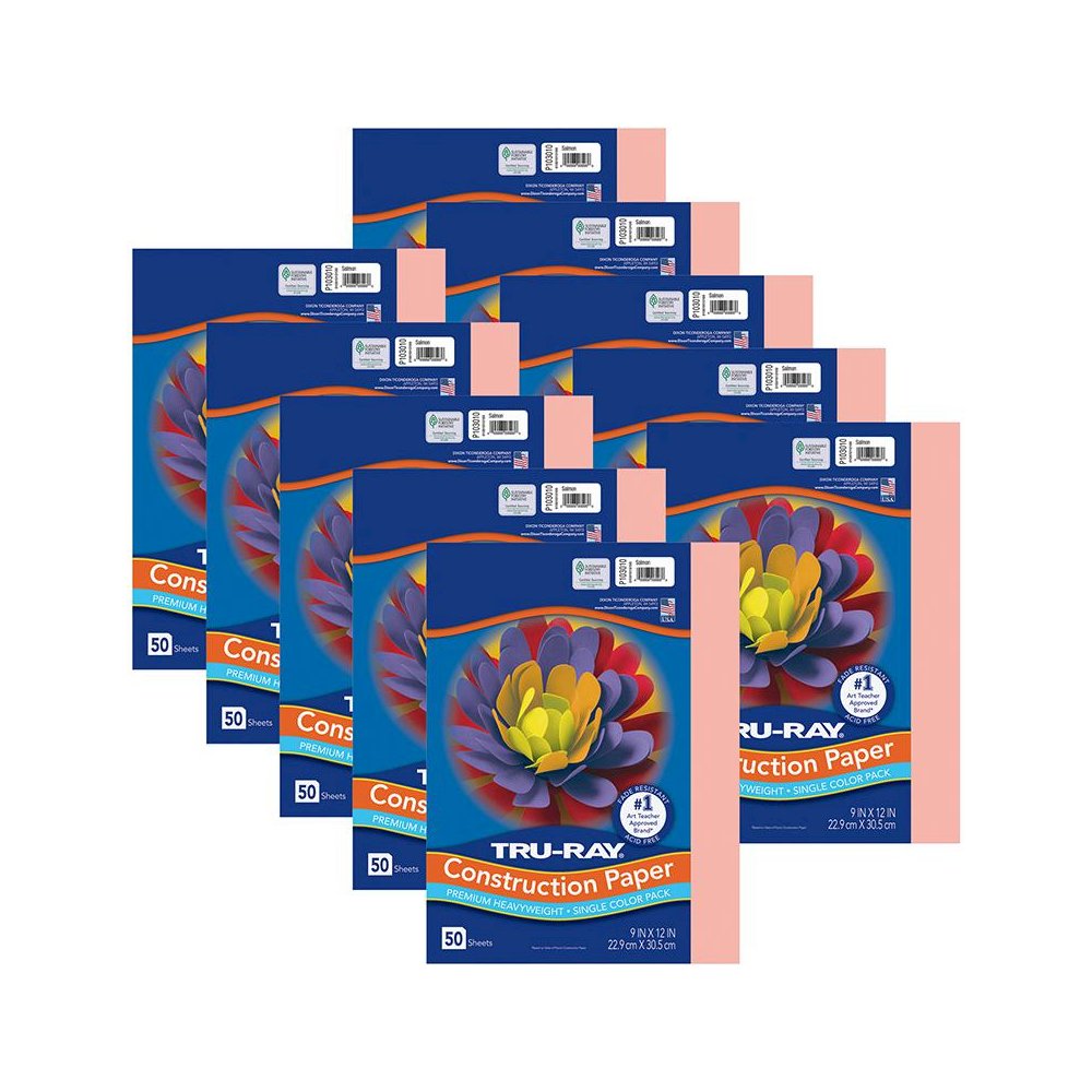 Construction Paper, Salmon, 9" x 12", 50 Sheets Per Pack, 10 Packs. Picture 1
