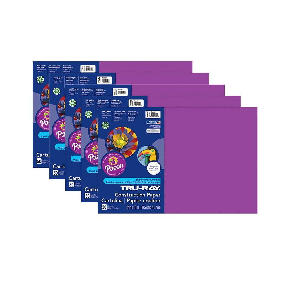Construction Paper, Magenta, 12" x 18", 50 Sheets Per Pack, 5 Packs. Picture 1