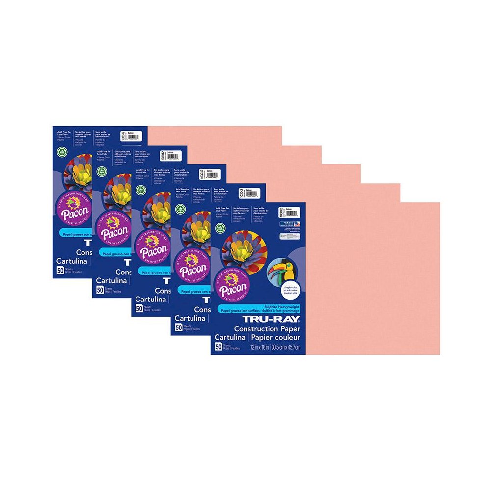 Construction Paper, Salmon, 12" x 18", 50 Sheets Per Pack, 5 Packs. Picture 1