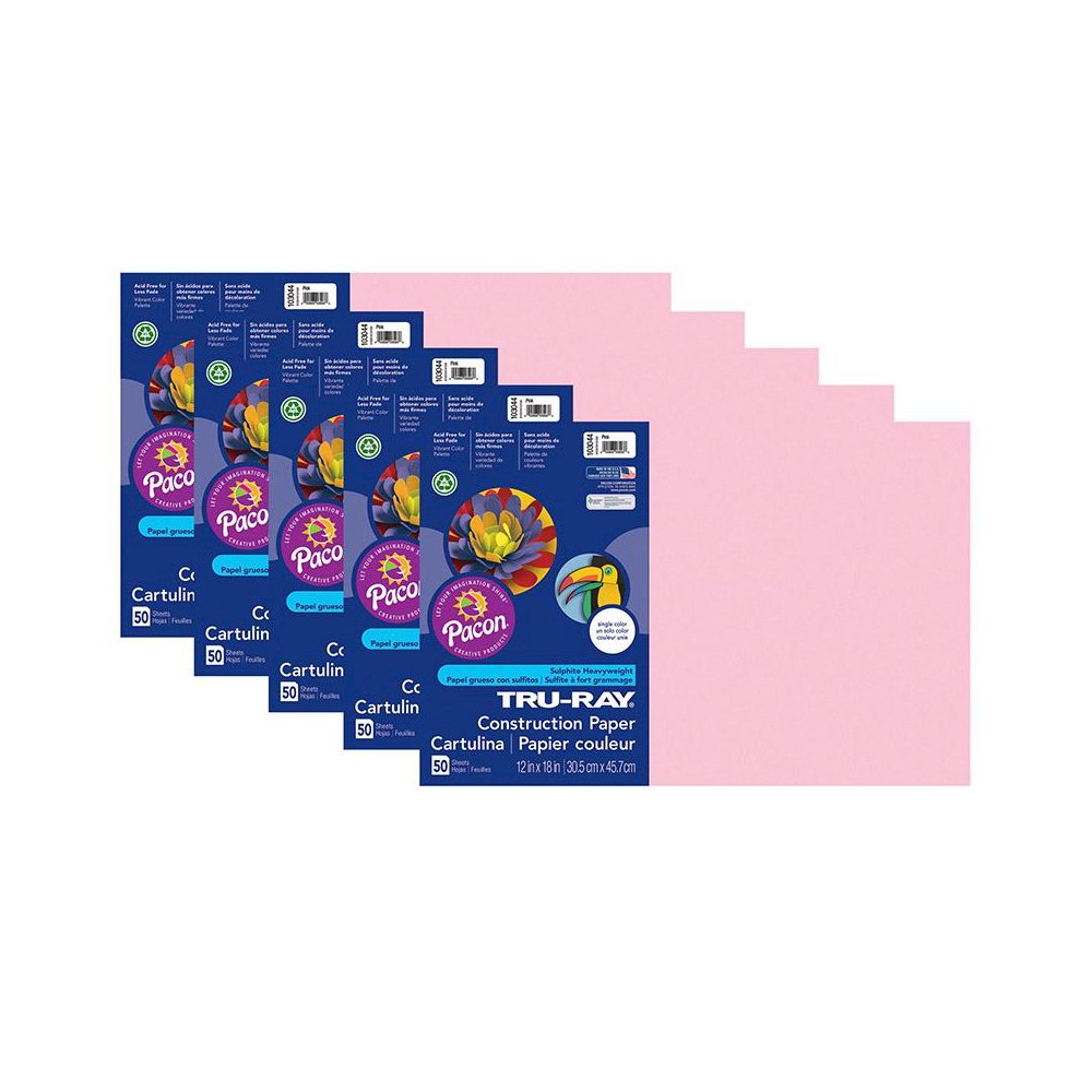 Construction Paper, Pink, 12" x 18", 50 Sheets Per Pack, 5 Packs. Picture 1