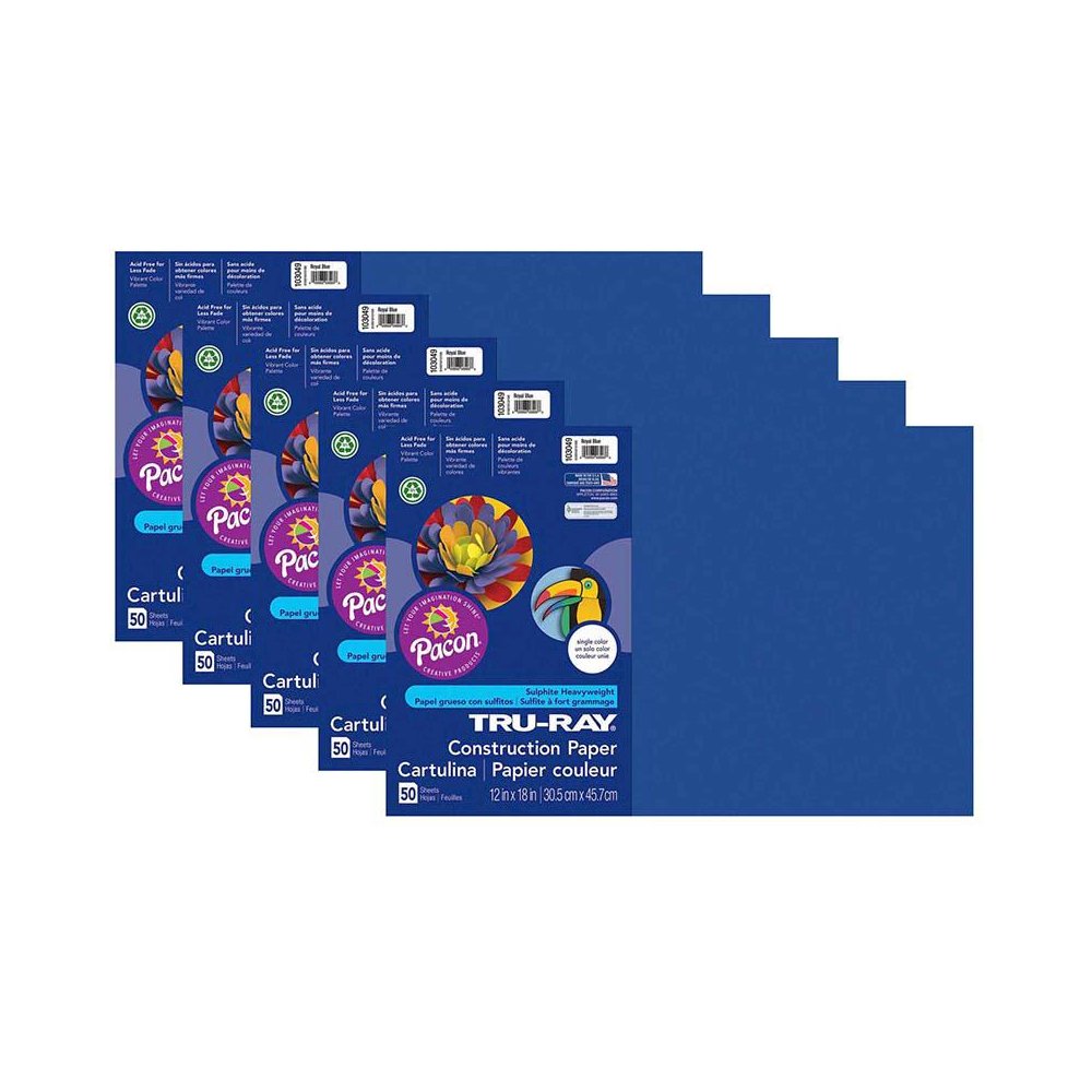 Construction Paper, Royal Blue, 12" x 18", 50 Sheets Per Pack, 5 Packs. Picture 1