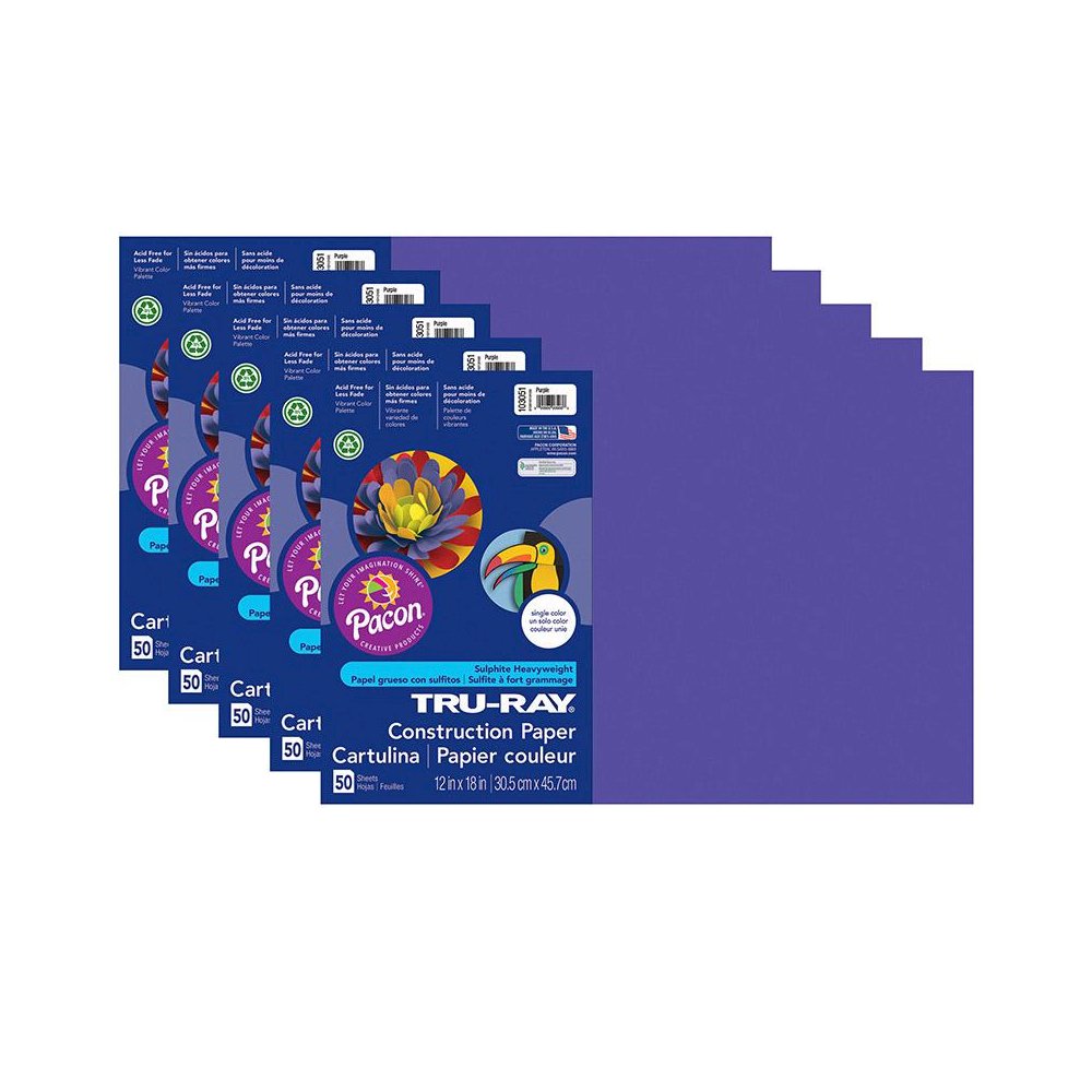 Construction Paper, Purple, 12" x 18", 50 Sheets Per Pack, 5 Packs. Picture 1
