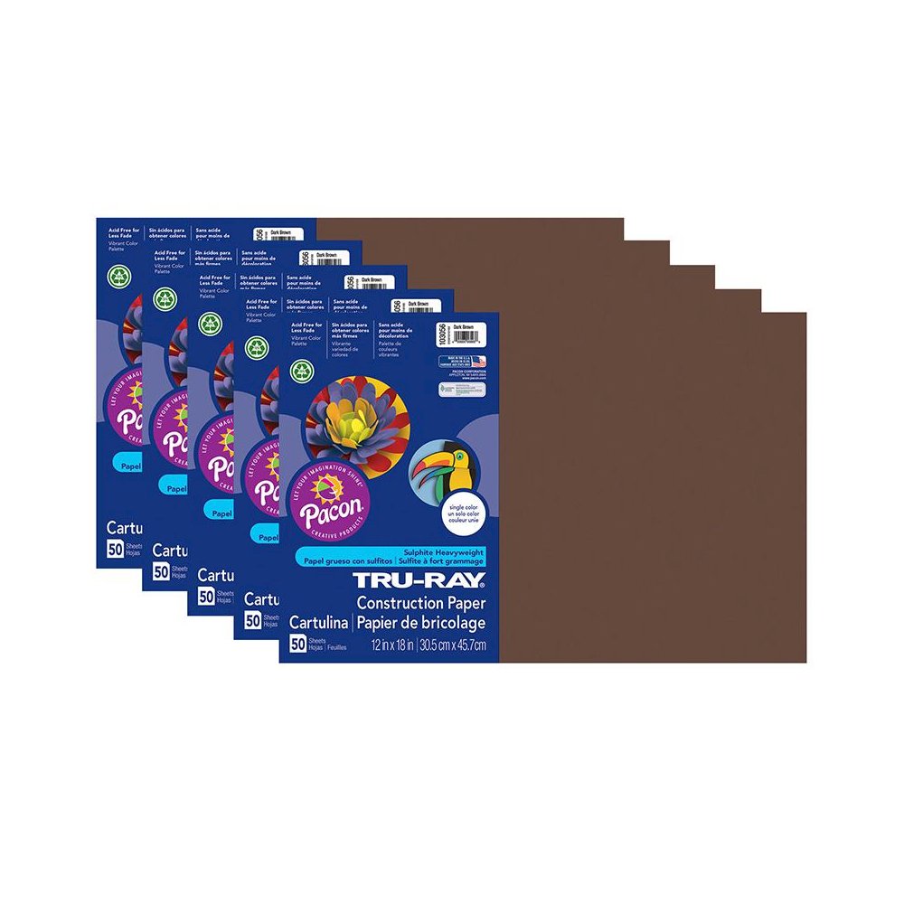 Construction Paper, Dark Brown, 12" x 18", 50 Sheets Per Pack, 5 Packs. Picture 1