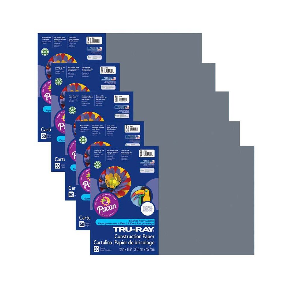 Construction Paper, Slate, 12" x 18", 50 Sheets Per Pack, 5 Packs. Picture 1