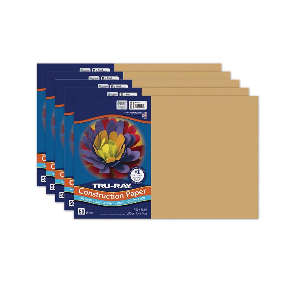Fade-Resistant Construction Paper, Almond, 50 Sheets Per Pack, 5 Packs. Picture 1