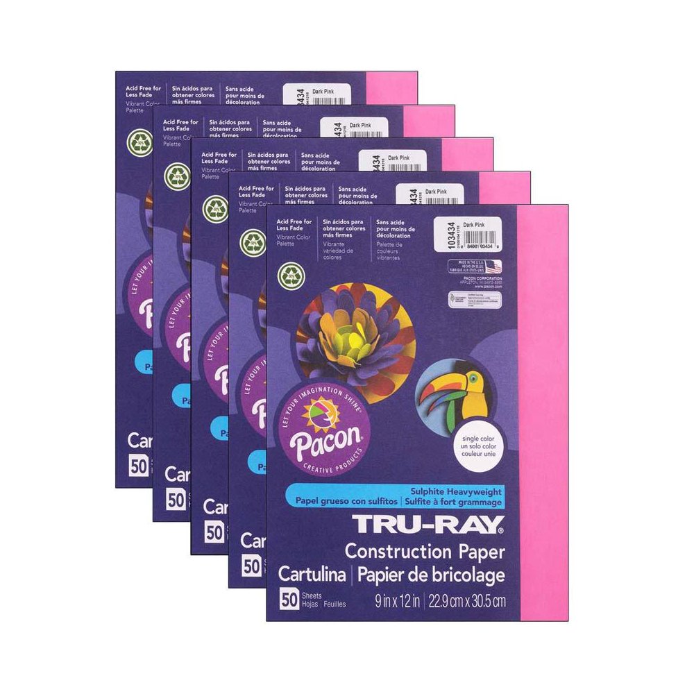 Construction Paper, Dark Pink, 9" x 12", 50 Sheets Per Pack, 5 Packs. Picture 1