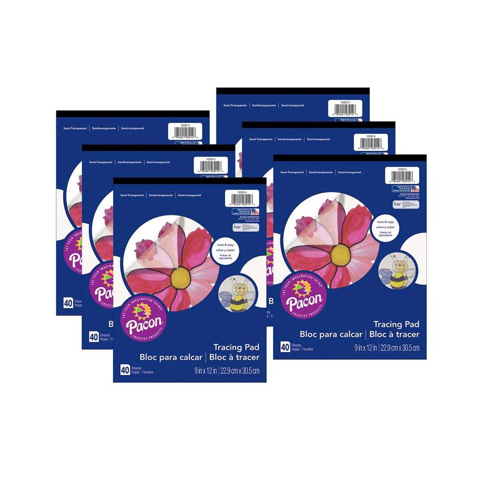 Tracing Paper Pad, Translucent, 9" x 12", 40 Sheets, Pack of 6. Picture 1