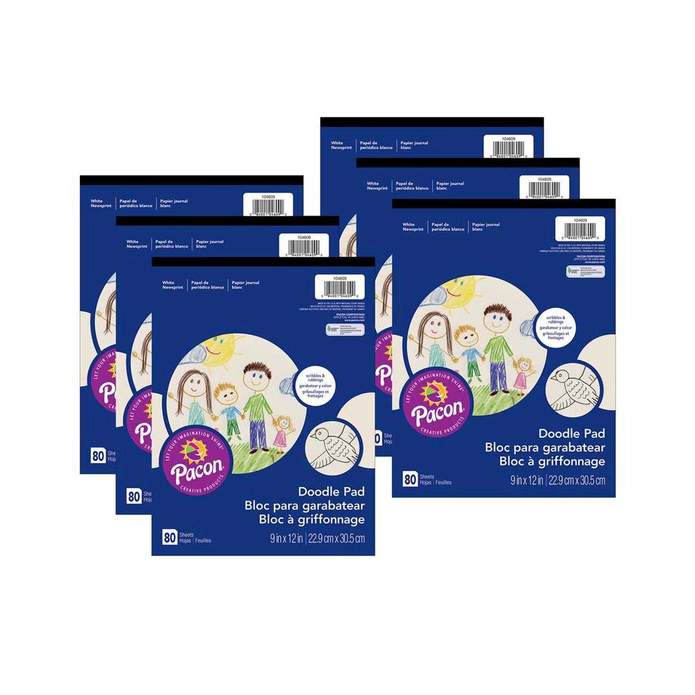 Doodle Pad, White, 9" x 12", 80 Sheets, Pack of 6. Picture 1