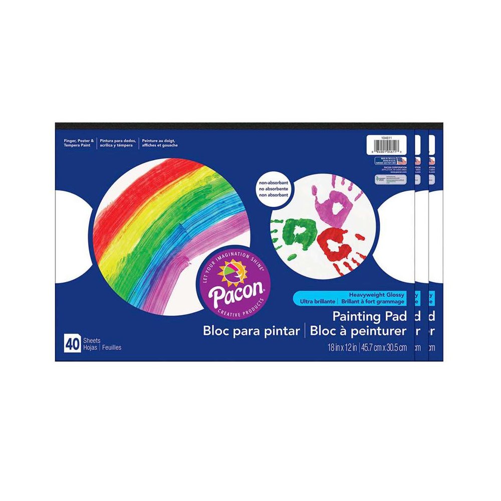 Painting Paper Pad, White, 18" x 12", 40 Sheets, Pack of 3. Picture 1