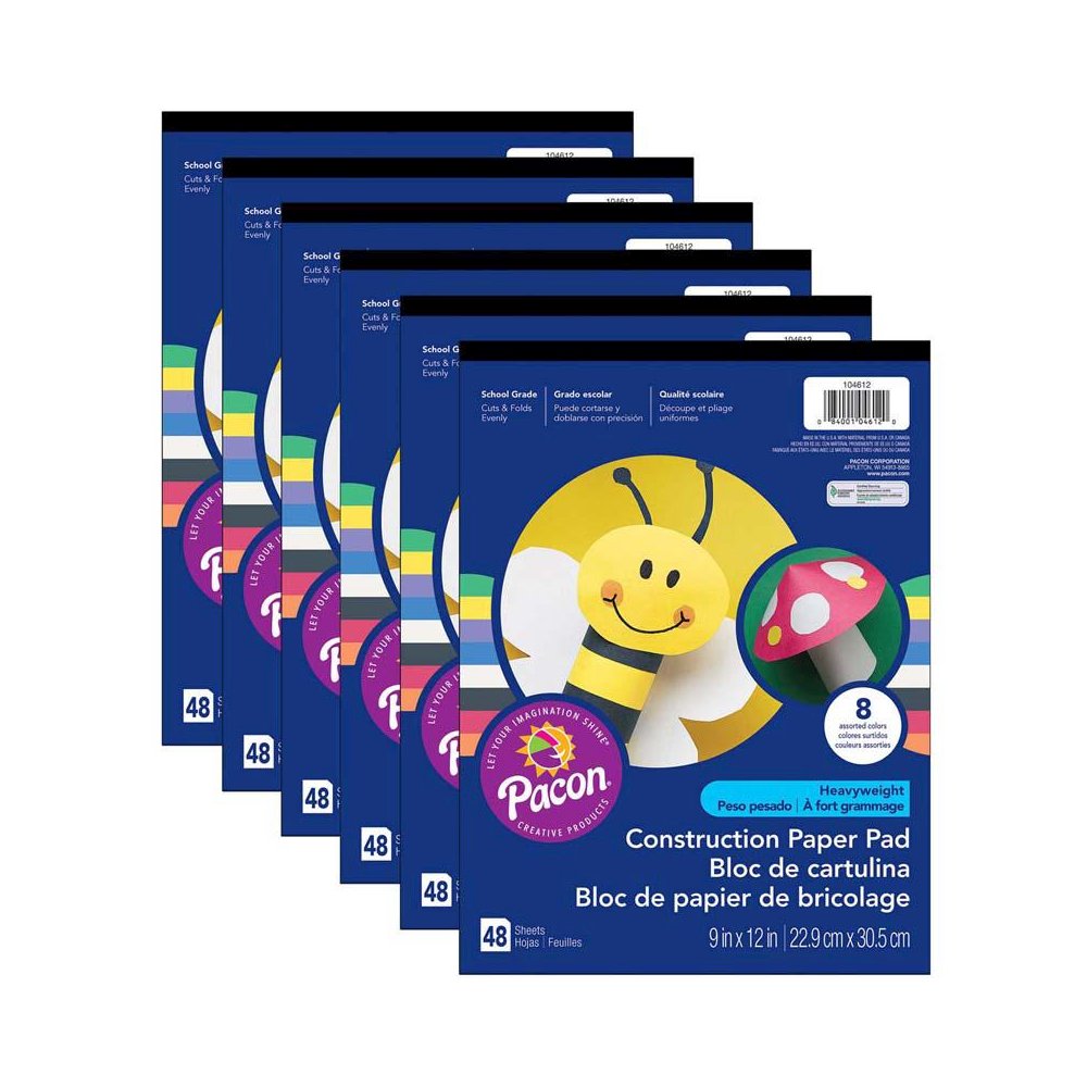 Heavyweight Construction Paper Pad, 8 9" x 12", 48 Sheets Per Pack, 12 Packs. Picture 1