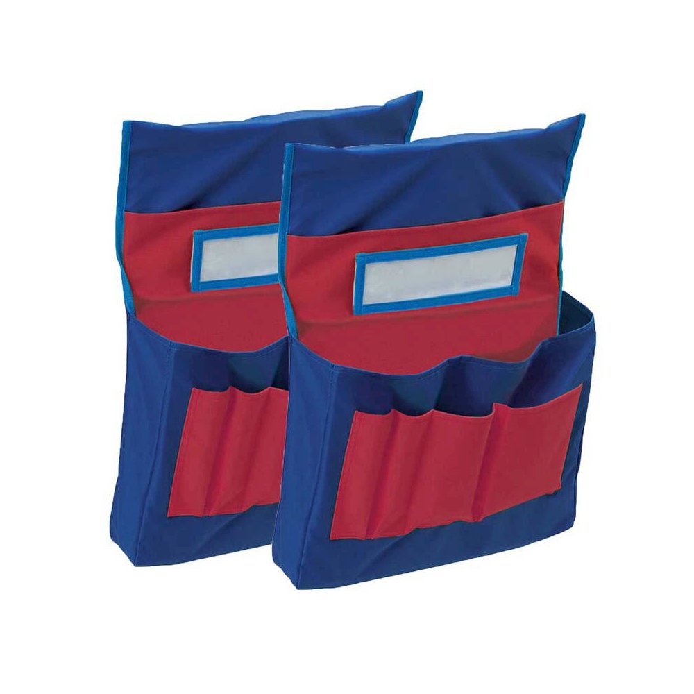Chair Storage Pocket Chart, Blue & Red, 18-1/2"H x 14-1/2"W x 2-1/2"D, Pack of 2. Picture 1