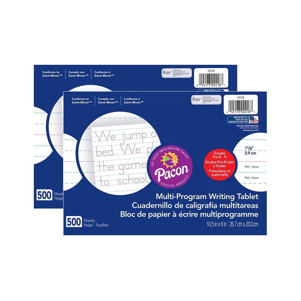 Multi-Program Handwriting Paper, 1-1/8" Ruled, 500 Sheets Per Pack, 2 Packs. Picture 1