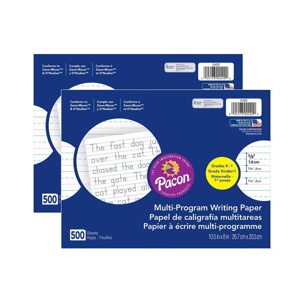 Multi-Program Handwriting Paper, 5/8" Ruled 500 Sheets Per Pack, 2 Packs. Picture 1
