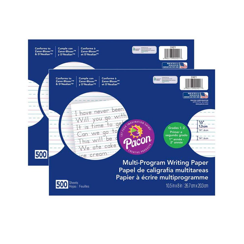 Multi-Program Handwriting Paper, 1/2" Ruled, 500 Sheets Per Pack, 2 Packs. Picture 1