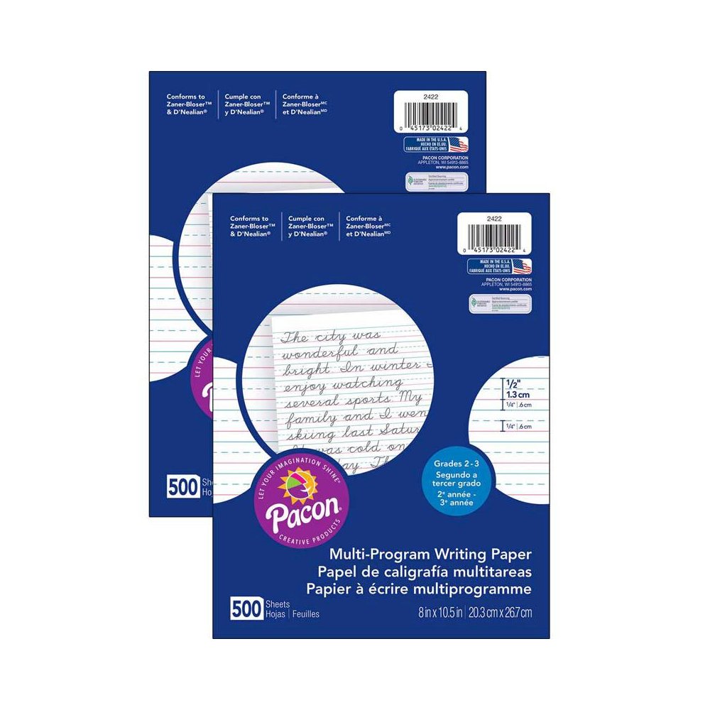 Multi-Program Handwriting Paper, 1/2" Ruled, White, 500 SheetsPer Pack, 2 Packs. Picture 1