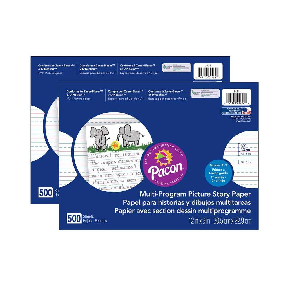 Multi-Program Picture Story Paper, 1/2" Ruled, 500 Sheets Per Pack, 2 Packs. Picture 1